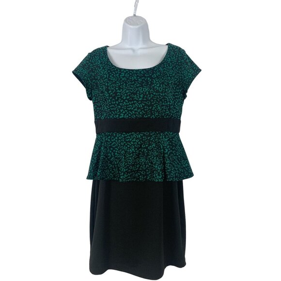 IZ Byer Emerald Green Animal Print & Black Peplum Dress Size 11 - Picture 1 of 11